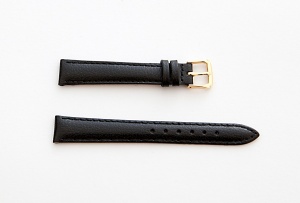 Leather Watch Strap, Black, Gold Buckle, 14mm