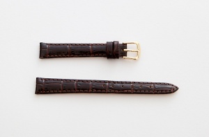 Leather Watch Strap, Brown, Gold Buckle, 12mm