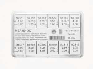 Waterproof Domed Crowns, Tap 0.80, Stainless Steel, High and Low Dome, Assortment of 24 (99.067)